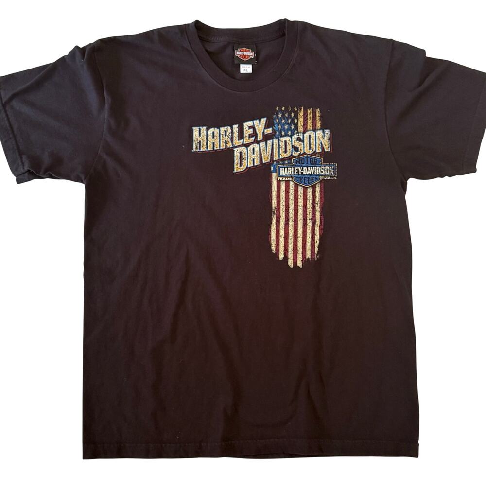 Harley-Davidson XL Black American Flag Cape Cod Shark Graphic T-Shirt Made USA